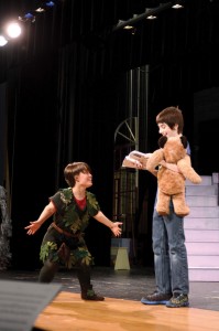 Peter Pan (Lindsey Hawkes, left) charms Michael Darling (Zachary Stepp).                  Jonathan Daisy 