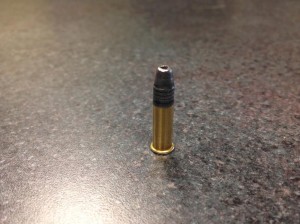 This bullet was found in a hallway at Nashoba High School by a student, who took it to the main office. Courtesy Bolton Police Department