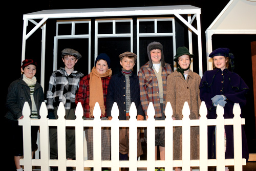 Junior cast members are (l-r): Jonathan Castner, Jimmy Webster, Beckett Storey, Stow's Douglas Meeker, Michael Kozloski, Brooke Lindsay,  Amelia Jones, and Gracie O'Leary (missing from the photo).                    Jonathan Daisy; DaisyDesignPhotography.com