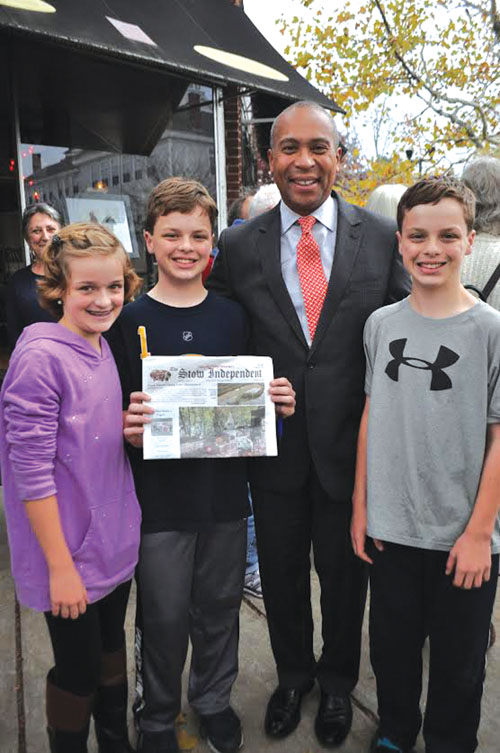 Audrey, Patrick and Casey Arsenault enjoyed an impromptu meeting with Massachusetts Governor Deval Patrick in Maynard last month. The Govenor gave Patrick tips on running an election campaign for middle school student council.