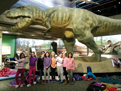 Troop #75253 had a fabulous time at the Museum of Science sleepover!  The girls were kept very busy building sustainable cities, exploring the museum, and watching iMax, lightning, and planetarium shows.  From the left:  Avery Cullen, Jennifer Kearney, Zenna McIsaac, Evelyn Yee, Linnea Grundy, Penny Strauss, Carlin Krisher, and Lauren Yee. 