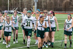 Members of the Nashoba Girls Varsity Lacrosse team on the  field at Tuesday’s home game against  Westborough. The team lost 20-4.  Read more on the team’s young season below.                                                                   Adrian Flatgard; frequentflyerphotographer@gmail.com