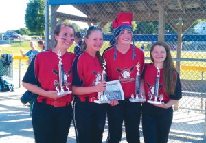 The Stow girls,  Emma Castle, Julia Straub, Brie Donahue & Maggie O’Keefe; Softball Players for 14U Hudson Demolition Tournament SB team won the Championship at the Summer Smash Tournament in Charlton, Mass on June 7.  They played a total of 6 games on Sat and Sunday to fight through single elimination play on Sunday to Win. 