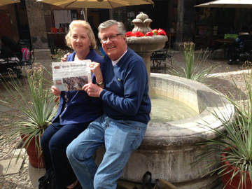Roy and Diane Miller on their third visit to San Miguel Allende, Mexico. Photo taken at the Biblioteque (library) which is a very active center for films, lectures, and educational events.